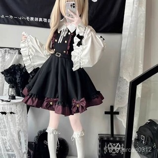 甜心邂逅 襯衫 上衣 背帶 甜美兩件套裝 miu 顯瘦半身裙 高腰黑色洛麗塔
