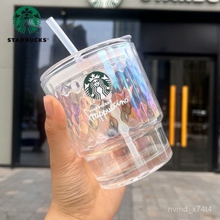 🍉臺灣出貨🍉星巴克炫彩代購隨享吸管玻璃杯大容量高顔值水杯咖啡杯冷飲牛奶杯 1YBX
