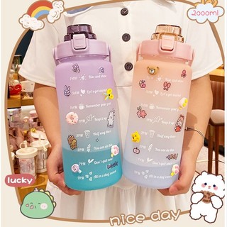 2L PASTEL Motivational Water Bottle with Time Marker & Straw