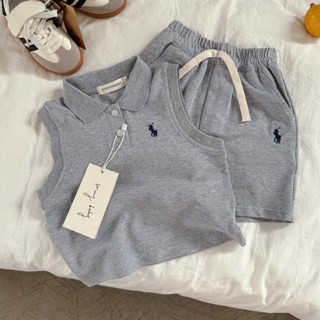 【芭樂兔】兒童套裝2025夏男女童日系小馬標背心polo寶寶小童運動休閑兩件套 兒童背心 韓國童裝 男童套裝 夏季套裝