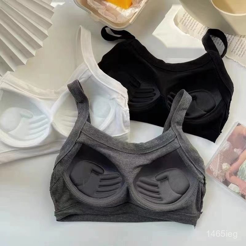優品質 內衣 平口內衣 夏季吊帶帶胸墊打底內搭無袖背心短款防走光小胸聚攏薄款內衣女 胸罩