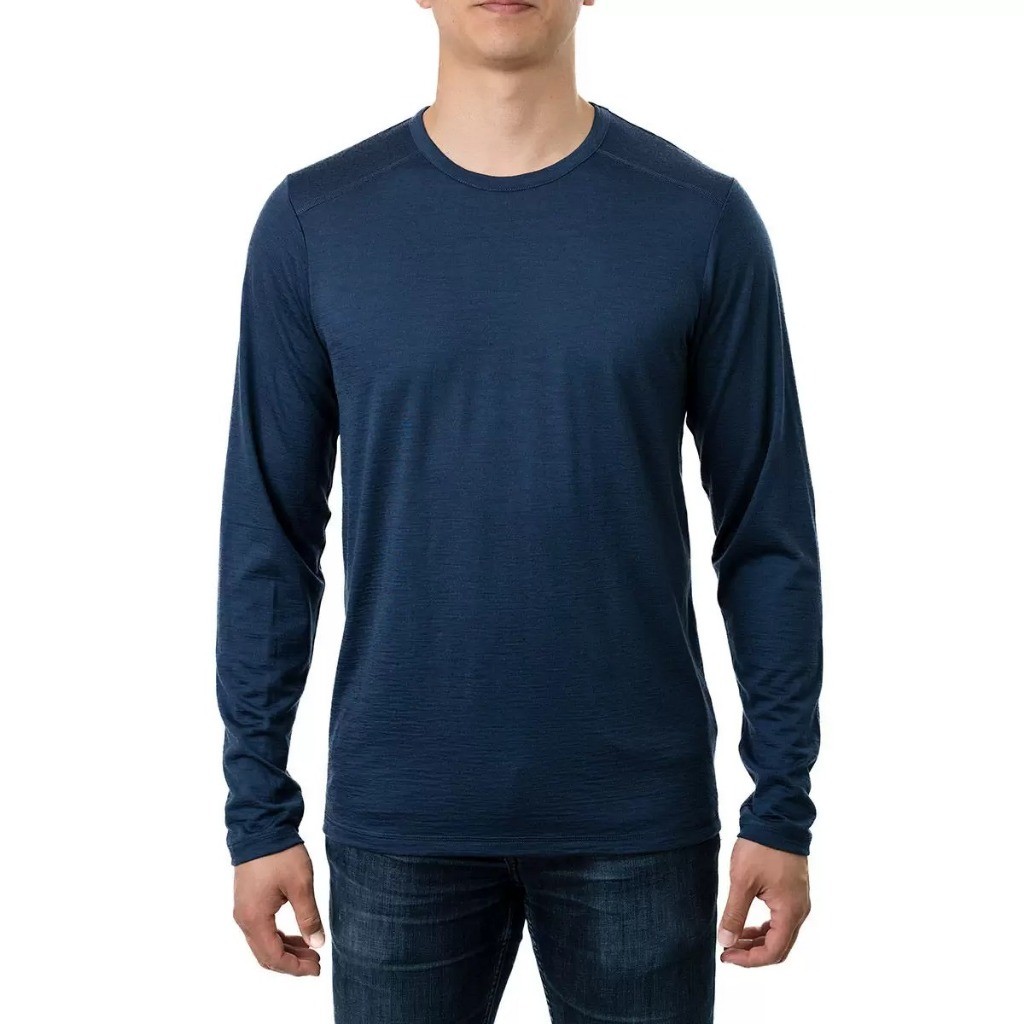 Karbon 男美麗諾羊毛長袖上衣 深藍 XL