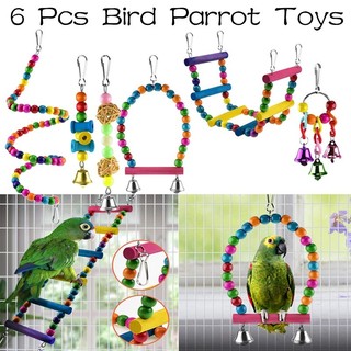6 Pcs Bird Parrot Toys, Bird Swing Toy Colorful Chewing Hang
