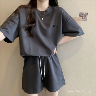 【臺灣出貨-免運】短袖套裝女 運動休閒套裝女 韓版顯瘦 運動套裝 套裝女 女短袖上衣 短袖t恤女 4YES