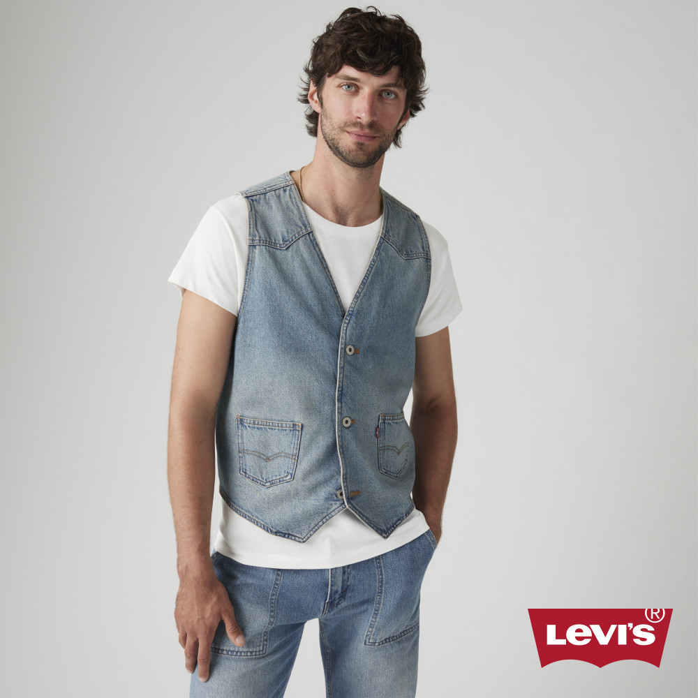 Levi's® 男款 西裝式牛仔背心 / 雙口袋 人氣新品 0010O-0001