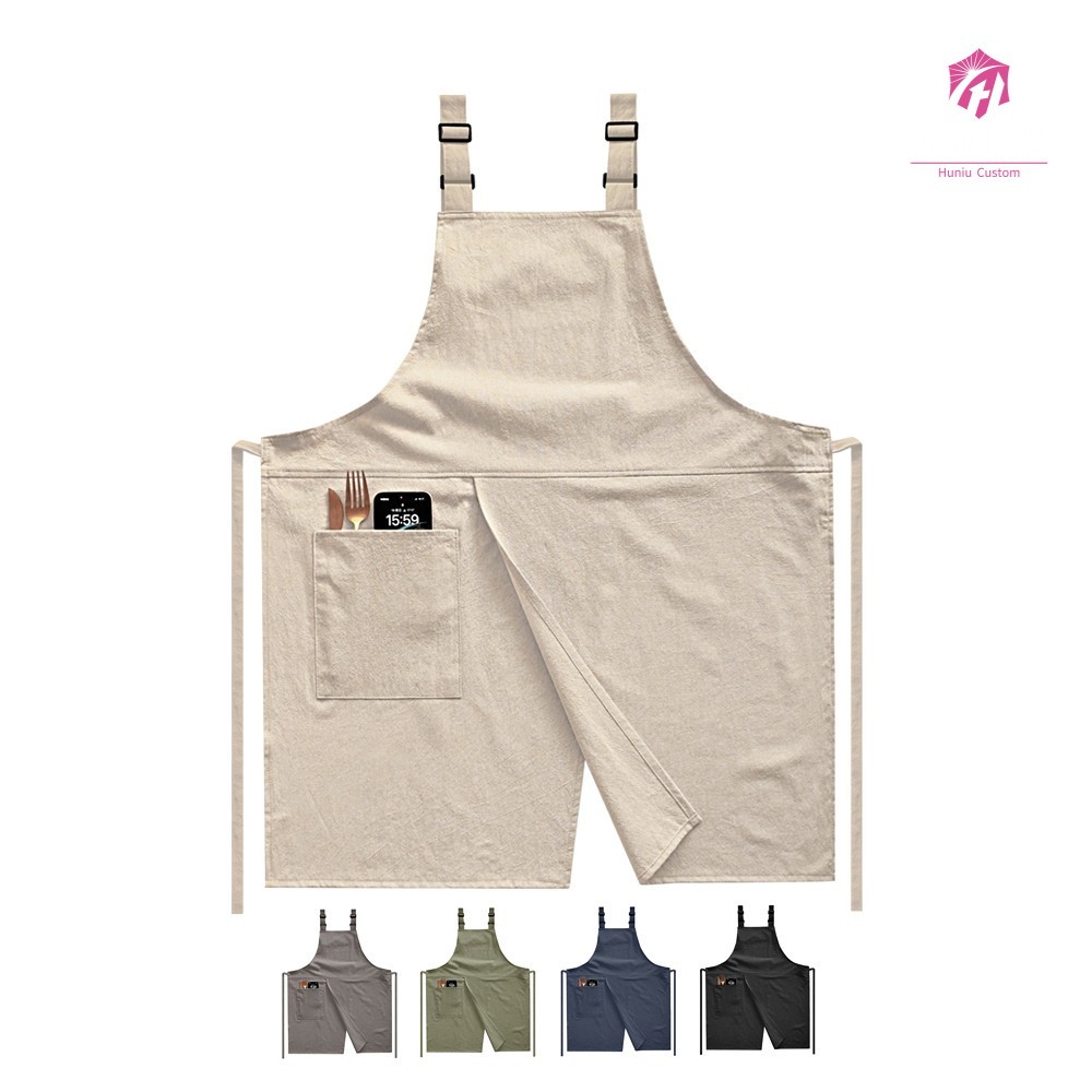 虎妞客製 圍裙 定製logo  工作圍裙  圍裙工作服 文字棉麻雙肩開衩圍裙 奶茶烘焙美甲店餐飲廚房罩衣 工作服 客製化