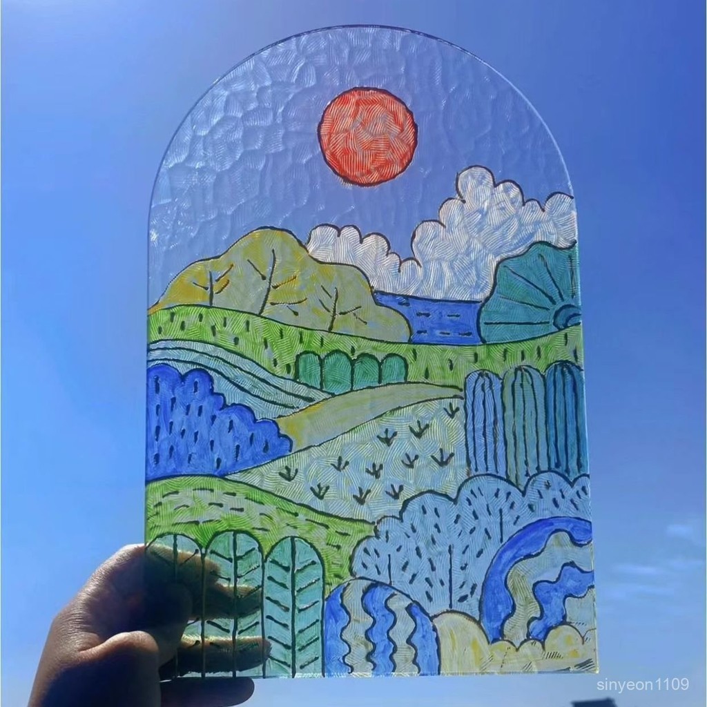 油畫搬運工💖小紅書人氣手繪玻璃畵水波紋亞克力闆DIY材料夏日限定水波紋插畵