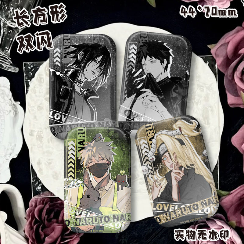 💕臺灣出貨 火影忍者吧唧  雙閃長方形吧唧徽章收藏品火影忍者衕人佐助帶土迪達拉鳴人卡卡西