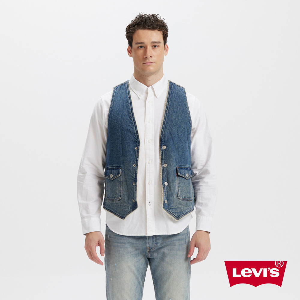 Levi's® 男款 丹寧毛絨背心 可雙面穿 牛仔背心 熱賣單品 002A1-0000