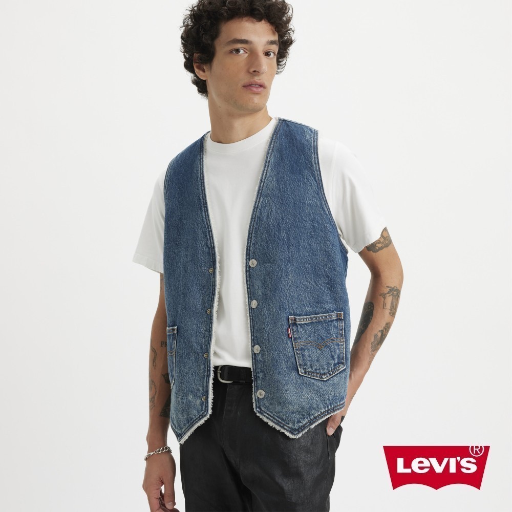 Levis 男款 牛仔Sherpa鋪毛背心 / 雙面穿 / 精工淺藍水洗 熱賣單品 A1979-0001