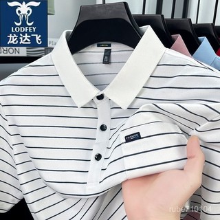 龍達飛斷碼特價新款條紋T恤中年翻領高檔短袖寬鬆口袋爸爸Polo衫 POLO衫男 翻領短袖 爸爸夏裝 爸爸衣服 爺爺衣服