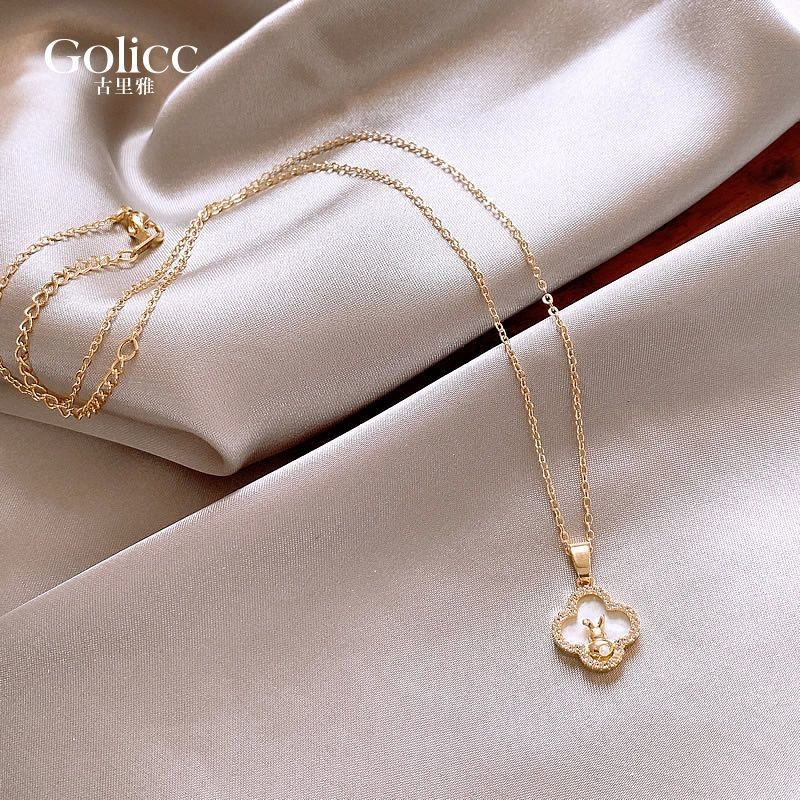 BOEY精品飾品-古裏雅2025新款金色微鑲兔子吊墜項鍊女七夕禮物送女友鎖骨鏈配飾