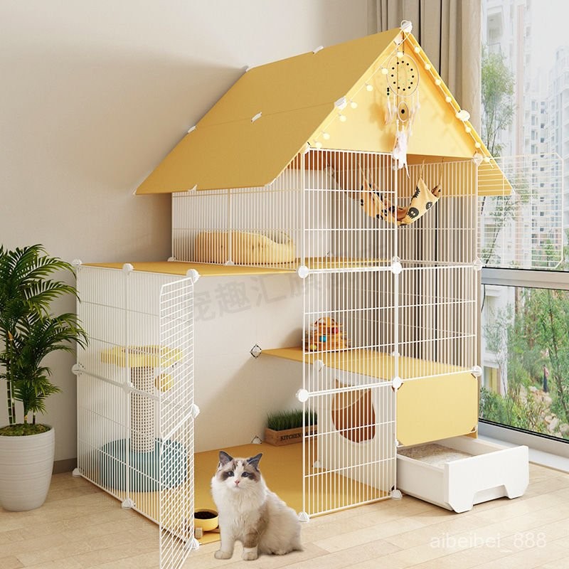 😺豪華貓別墅 防水貓屋貓櫃 貓咪公寓 豪華全景實木貓別墅 貓別墅家用室內貓籠超大自由空間貓砂盆一體貓城堡窩貓厠所貓空籠