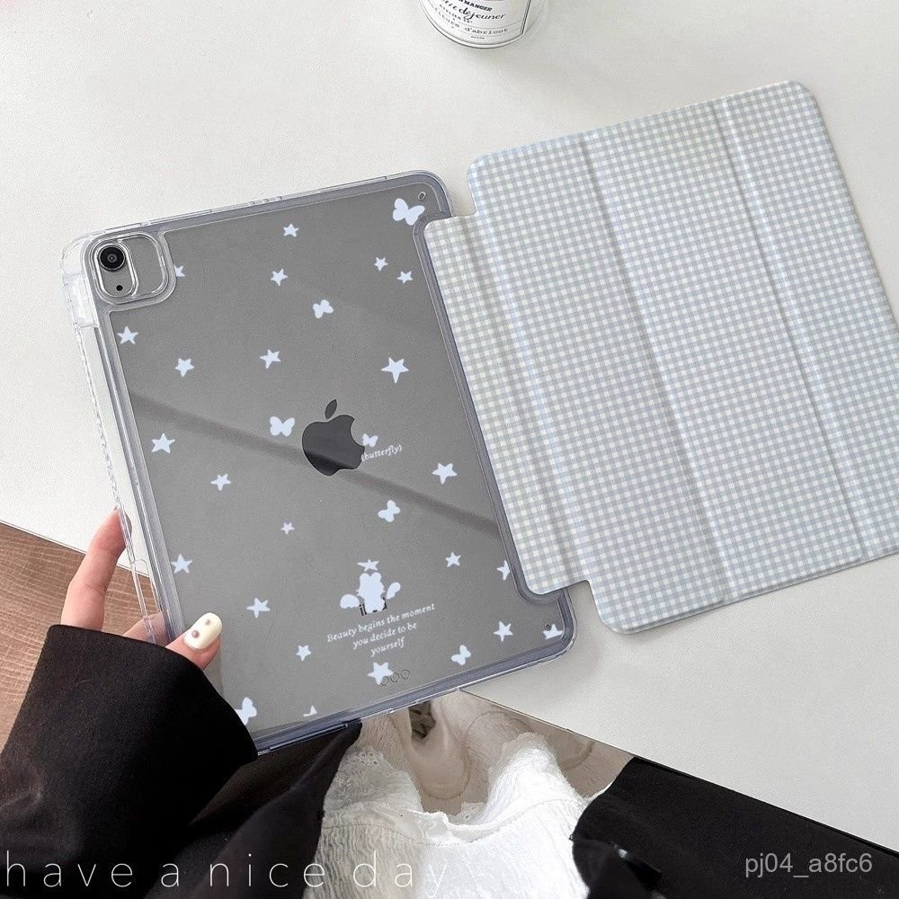 新款ipad保護殻.藍色格子iPadpro11平闆保護殻10/9/8代A16防彎air7/6保護套亞克力