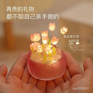 臺灣🚍8H出🉑南瓜杯鬱金香diy小夜燈浪漫鬱金香南瓜燈創意氛圍燈母親節小禮物 T15Q