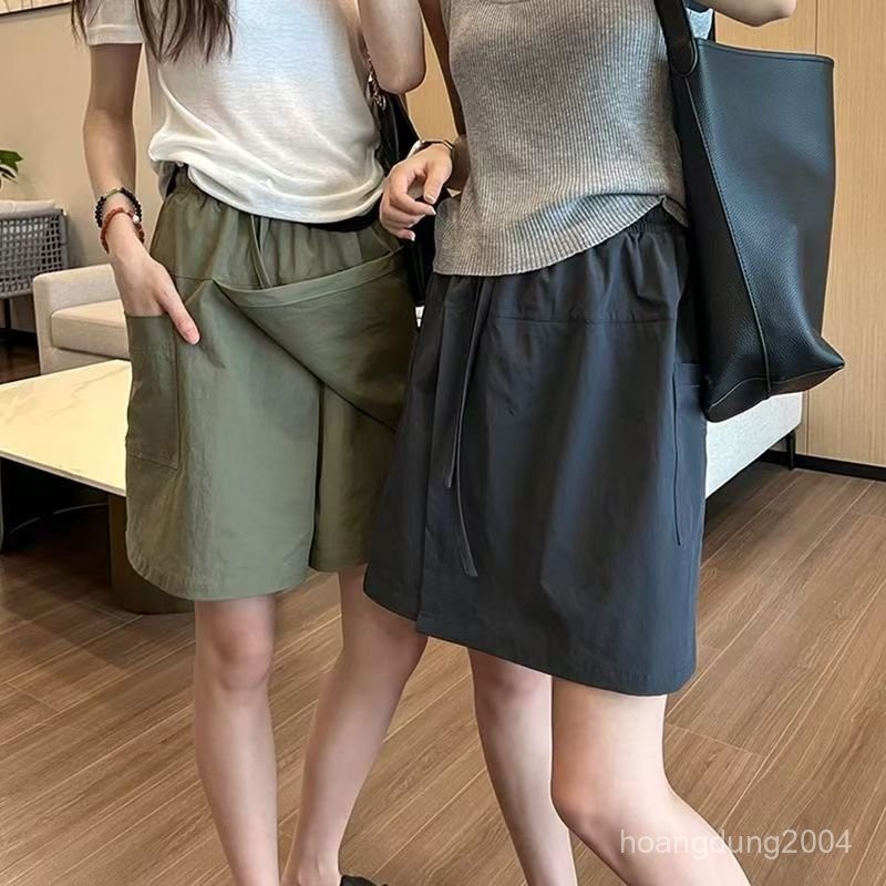 【台灣現貨】夏天短褲 女生短褲 半身裙女 冰絲闊腿褲 涼感褲 女生褲子 高腰顯瘦 寬褲 五分褲 工裝褲 速乾褲 大碼短褲