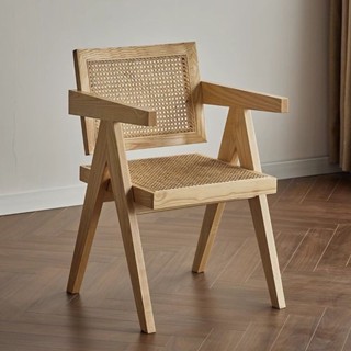 椅子 餐椅 藤椅 復古椅 小藤椅 藤編椅 北歐椅 實木椅子 北歐風實木家用藤編陽臺餐椅日式複古凳子複古風藤椅昌迪加爾椅子