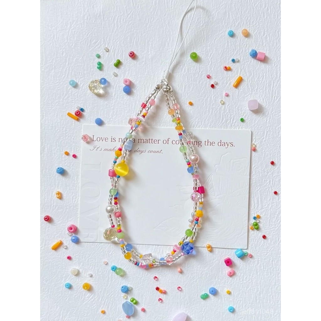 【免運】臺灣出貨 多巴胺手機鏈 彩色多巴胺米珠串珠手機鏈配飾女可愛小衆甜美ccd相機掛件 H9M5