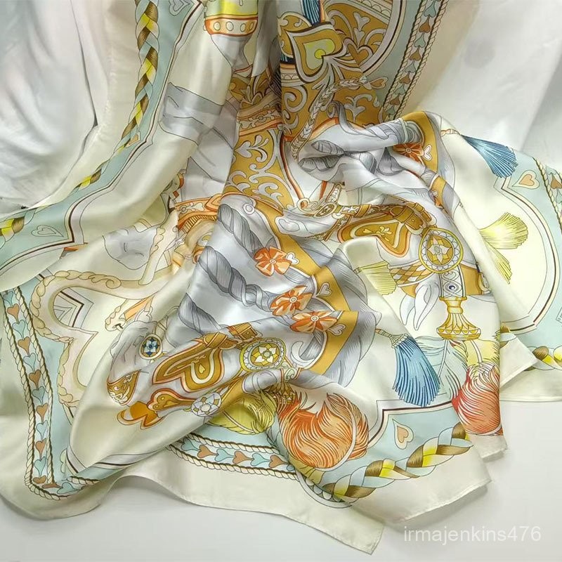 免運 臺灣出貨 絲巾 真絲90素縐緞絲巾100%桑蠶絲圍巾秋季新款時尚百搭女士方巾 S2QD