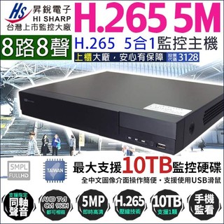 O【無名】監視器 昇銳 8路 5MP 監控主機 H265 500萬 AHD 1080P DVR 含稅 HU系列