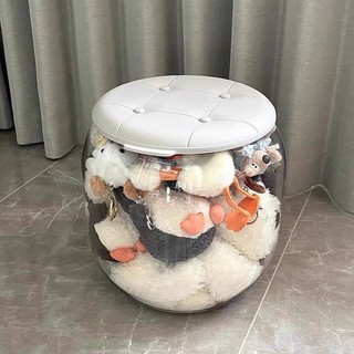 收納凳 兒童玩偶收納箱 毛絨玩具娃娃收納桶神器 透明儲物凳 可坐凳子