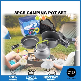 8pcs Camping Pot Set/ Outdoor Cookware Tableware/ Non Stick