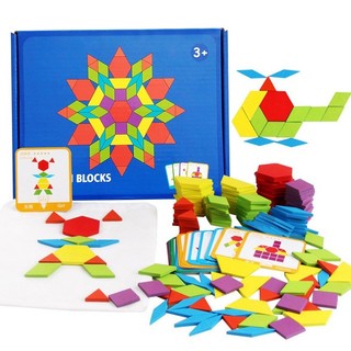 155Pcs/Set Wooden Pattern Blocks Geometric Shapes Jigsaw Puz