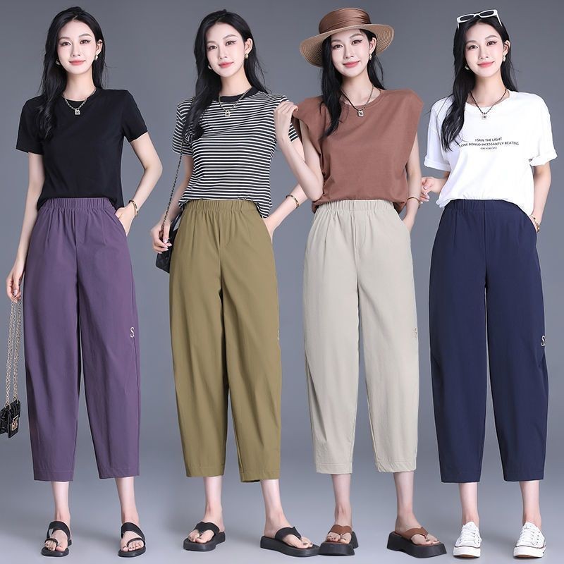 爆款涼感速干褲女款新款運動彈力健身褲九分褲夏季遛狗褲