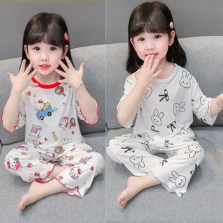 Mimo⭐兒童女童睡衣夏季薄款冰絲卡通套裝家居服寶寶中大童短袖空調夏款
