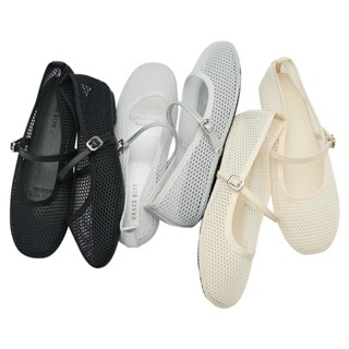 【Grace Gift】瑪莉珍 漁網鞋 平底鞋【極簡休閒感透膚網面平底瑪莉珍】3色 35-40號 包鞋 瑪麗珍