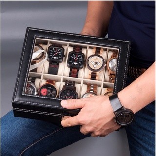 10 Grid Slots Watch Box Storage Organizer Case PVC Leather D