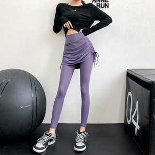 COCO時尚女裝店🌟Heron ya假兩件健身裙褲女彈力瑜伽褲高腰提臀綁帶緊身舞蹈運動褲