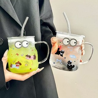 🎀免運臺灣有貨🎀水杯女夏季高顔值玻璃杯2025新款泡果茶大容量吸管杯子可愛馬克杯