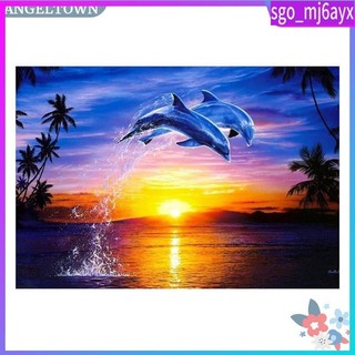 40 X 30cm 5D DIY Full Drill Diamond Painting Sunset Dolphin