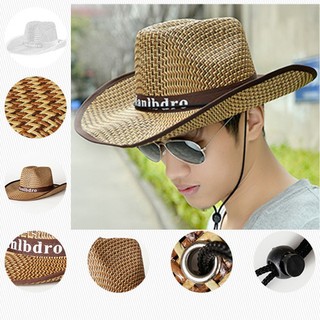 Mens Wide Brim UV Sun Protection Straw Hat Breathable Floppy