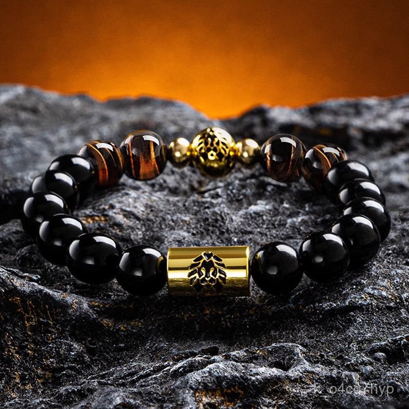 【星座手鏈】小獅子星河係列黑瑪瑙珠鏈男女生情侶款小獅子手鏈國風手串 AWY0