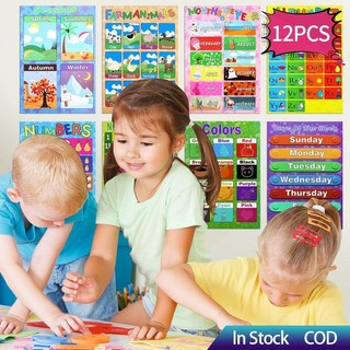 12pcs Educational Preschool Posters Toddler Kids Nursery Hom