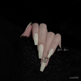 💅加一爆款💅現貨 隔日達【超閃大鑽球】奶白色穿戴甲 純色穿戴甲 簡約楚穿戴甲 日常穿戴甲 中長款美甲 中梯美甲