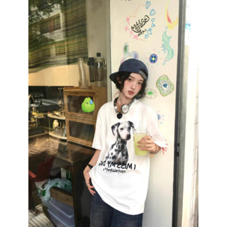 泰酷辣！ 純棉短袖T恤女裝 美式復古 卡通趣味斑點狗 時尚潮流oversize 高階感上衣ins 大尺碼服飾 通勤衫