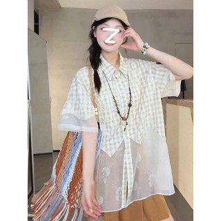 日系洋裝 日系女裝 日系疊穿 森林系 夏日絕美穿搭一整套設計感格子拼接polo領短袖上衣女半身裙兩件套 9RDE
