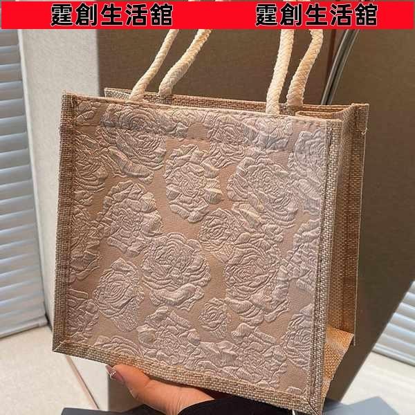 蝦皮熱賣🔅ins手提袋亞麻布袋女外出手拎飯盒便當包包女2024上班小拎包