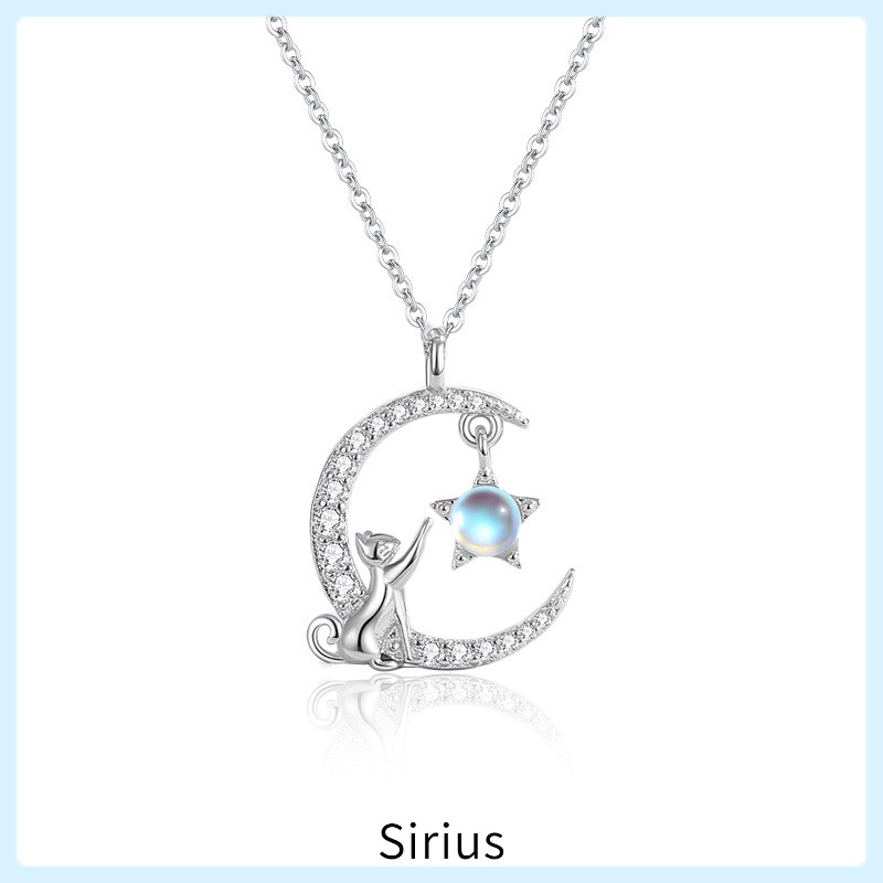 ＜Sirius＞925銀日韓月亮貓咪項鏈女輕奢幻彩月光石月亮鎖骨鏈飾品女高級感情人節禮物 送女友禮物 送閨蜜禮物