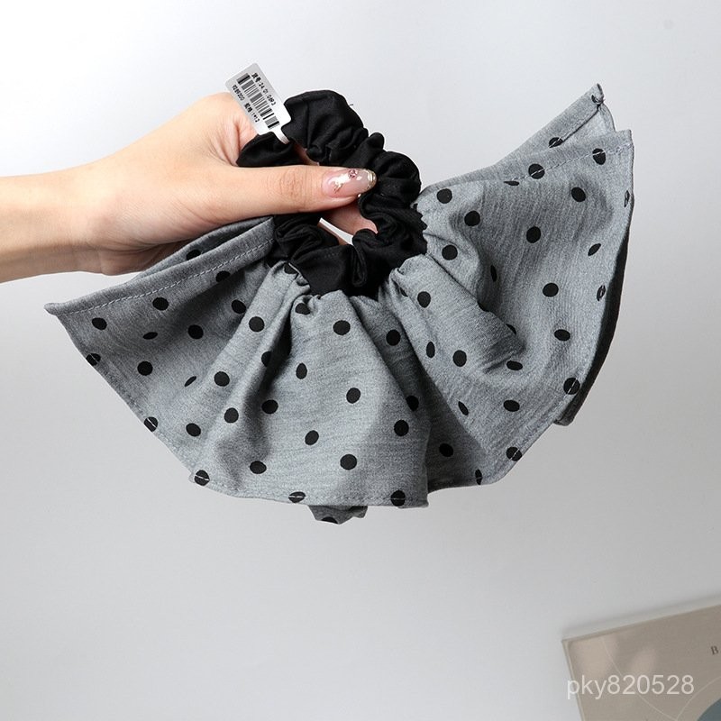 【免運】臺灣出貨 大腸髮圈 超大裙擺髮圈氣質灰波點髮繩韓係馬尾頭花高級感頭飾工廠新款髮飾 EMNZ