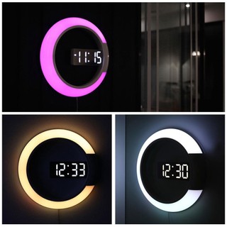 3D LED Digital Table Clock Alarm Mirror Hollow Wall Clock Mo