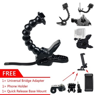 Jaws Goose Neck Arm Clamp Mount + Adapter Phone Holder GoPro