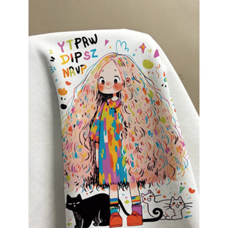 2025年夏季新款純棉潮牌寬鬆短袖T恤女少女學生白色上衣塗鴉女孩 大尺碼短袖 美式短袖 短袖女 短袖上衣 女裝短袖
