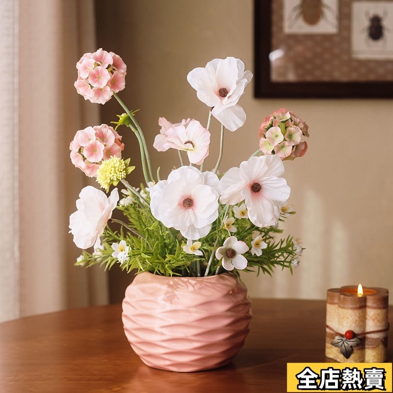 台灣熱賣🔥2025新款假花仿真玫瑰牡丹雛菊插花盆栽客廳餐桌仿生花藝裝飾擺件