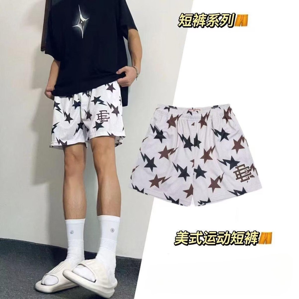 美式 短褲 夏季 潮牌 籃球 訓練 四分褲 男士 不過膝 速乾 網眼 健身褲 男 沙灘褲 （WDK46）