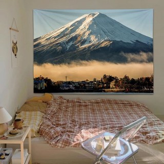 富士山下背景布ins現代簡約臥室裝飾墻布房間宿舍佈置掛布直播布