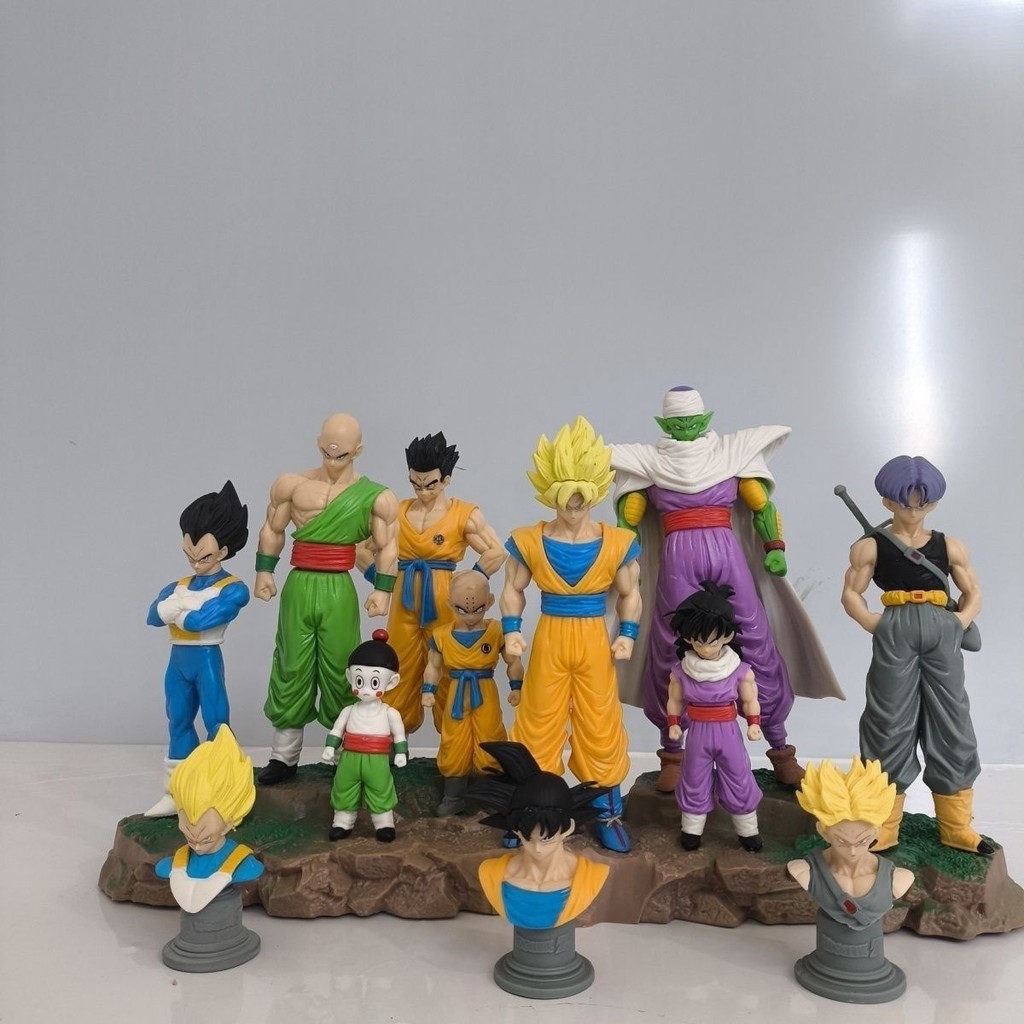 台灣出貨免運 七龍珠z戰士全員手辦地臺全套擺件悟空悟飯比克貝吉塔雅木茶克林 七龍珠gk 動漫周邊 手辦 模型 公仔